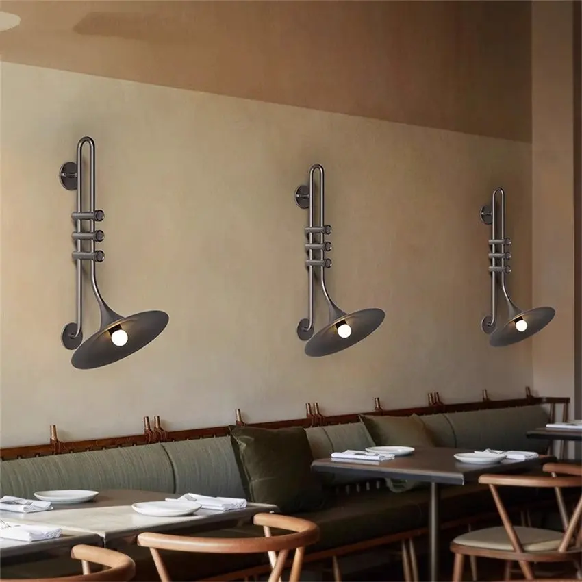 Designer vintage saxophone instrument wall lamps commercial living room dining room background wall sconces lights lighting