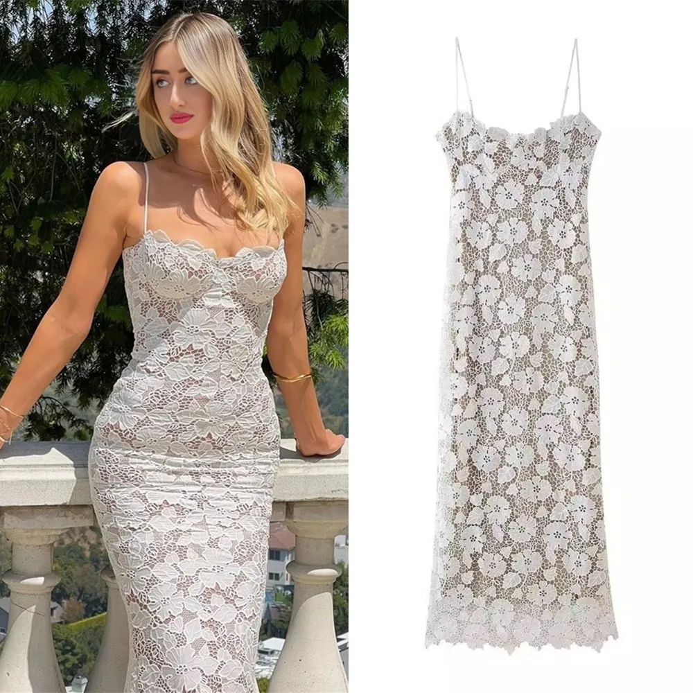 Sommer Kleid Frauen Sexy Ärmellose Spitze Mesh Tank Kleid Lange Version Beliebte Europäischen Und Amerikanischen Stil Mode Kleidung Weibliche