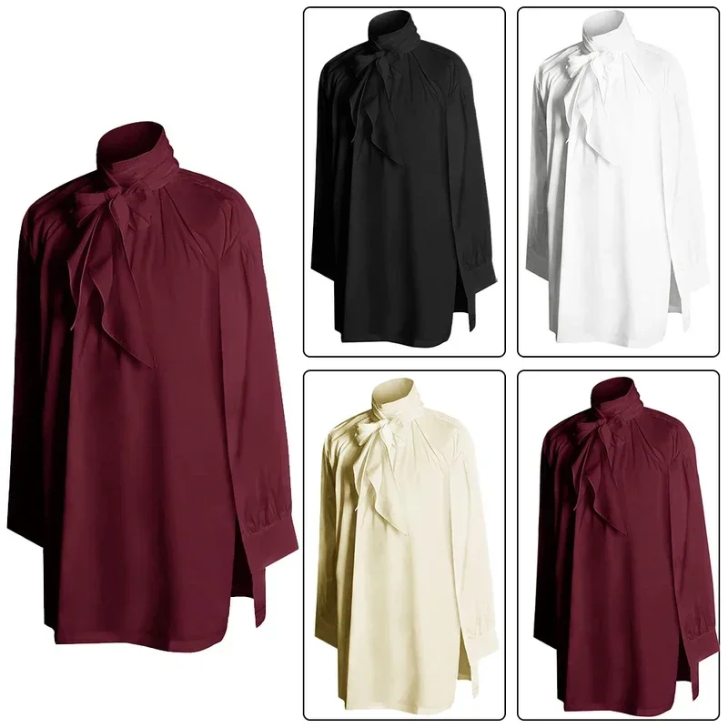 Camicia da uomo rinascimentale a maniche lunghe medievale Steampunk Vampiro Pirata Cosplay Principe Dramma Costume di scena Top MN3