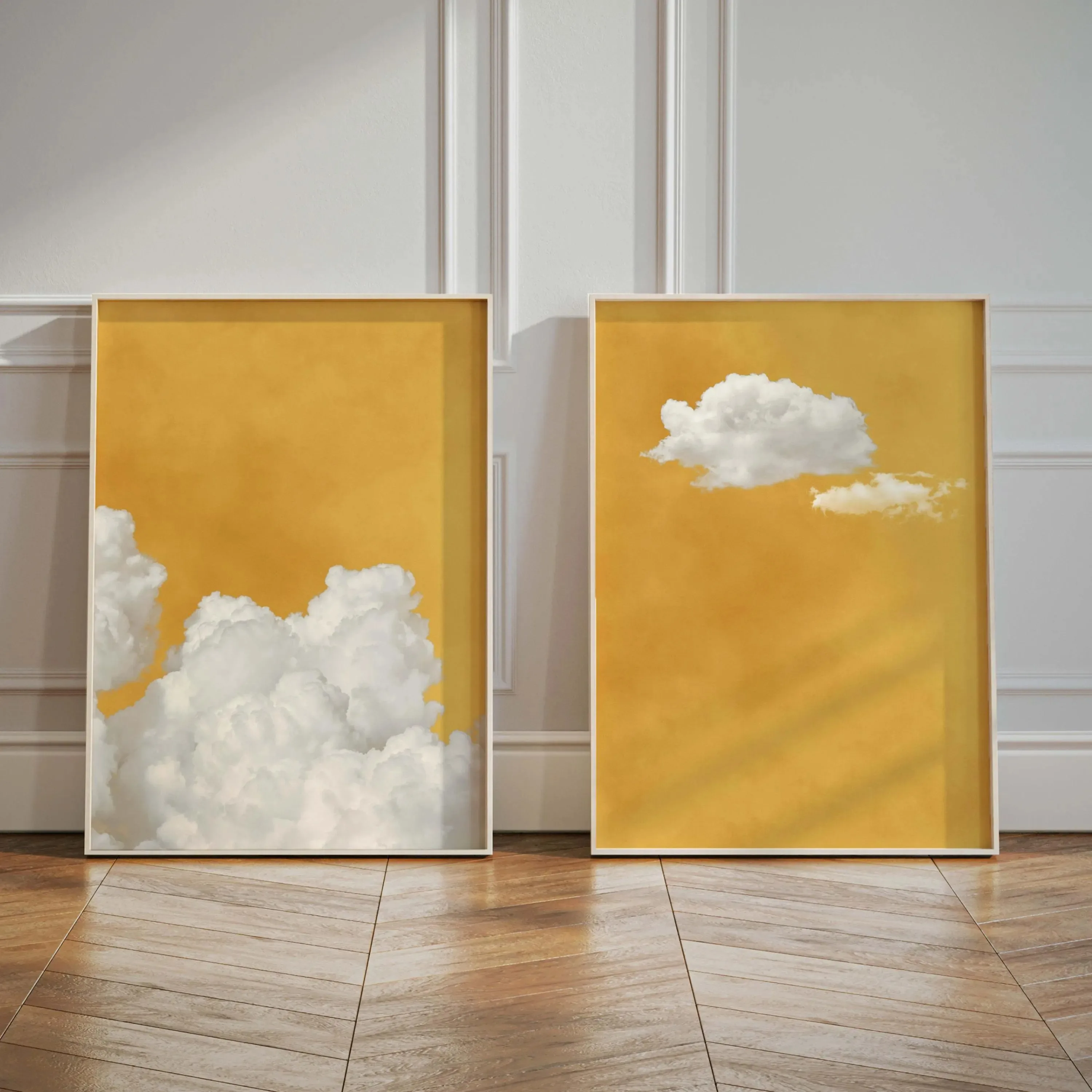 Gelber Hintergrund, weiße Wolke, Wandkunst, Poster, abstrakter Himmel, Kunst-Leinwanddrucke werden für moderne Wohnzimmer, Schlafzimmer, Heimdekoration verwendet