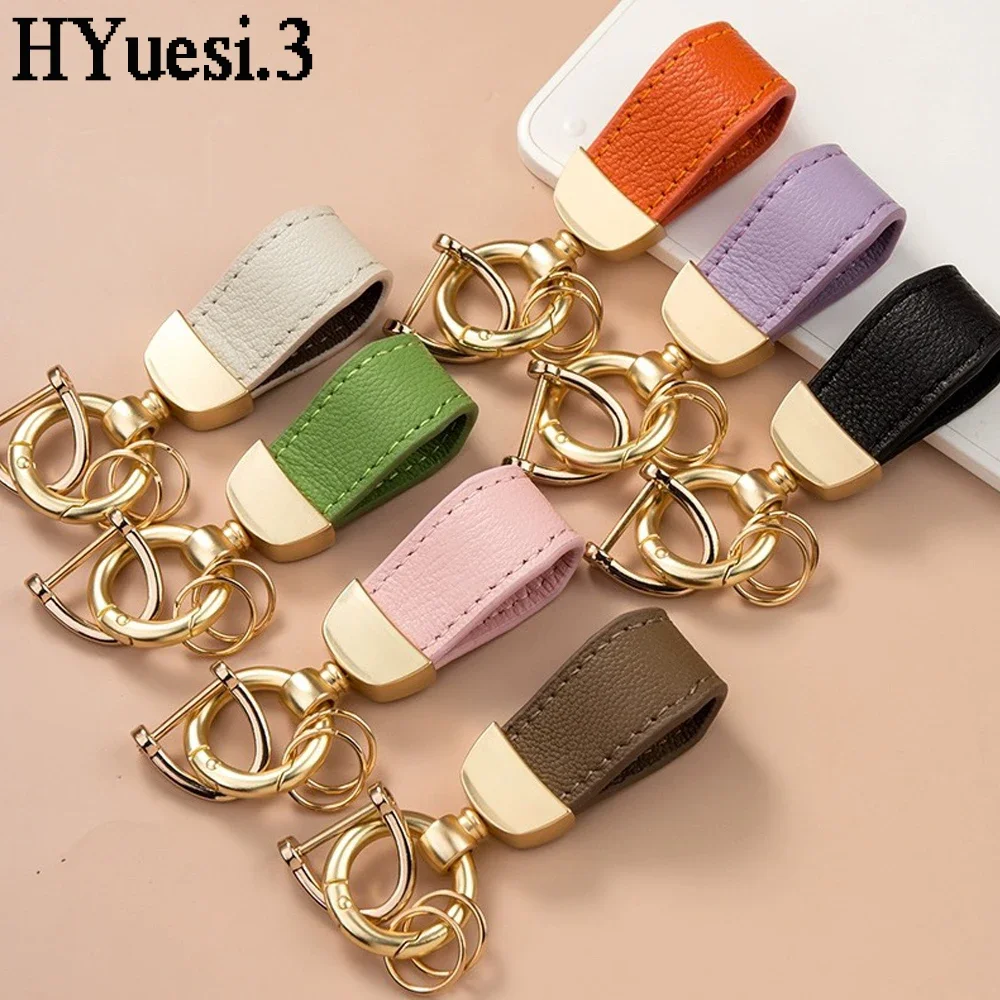 9 Colors Luxury Leather Lanyard Keychain Universal Anti-Lost Metal Horseshoe Buckle With Detachable Key Rings For Women Men