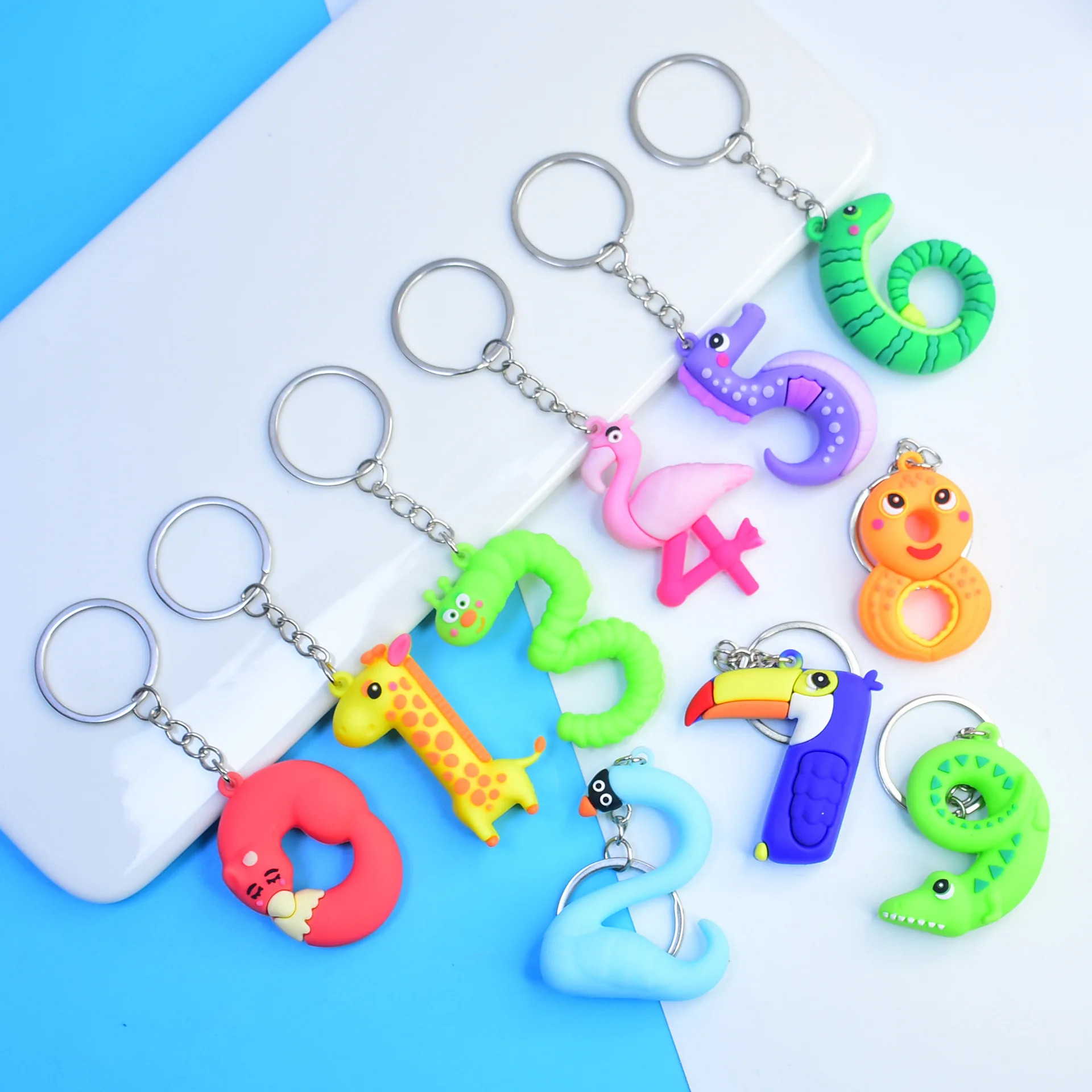 1PCS  New cute cartoon animal digital key chain car pendant