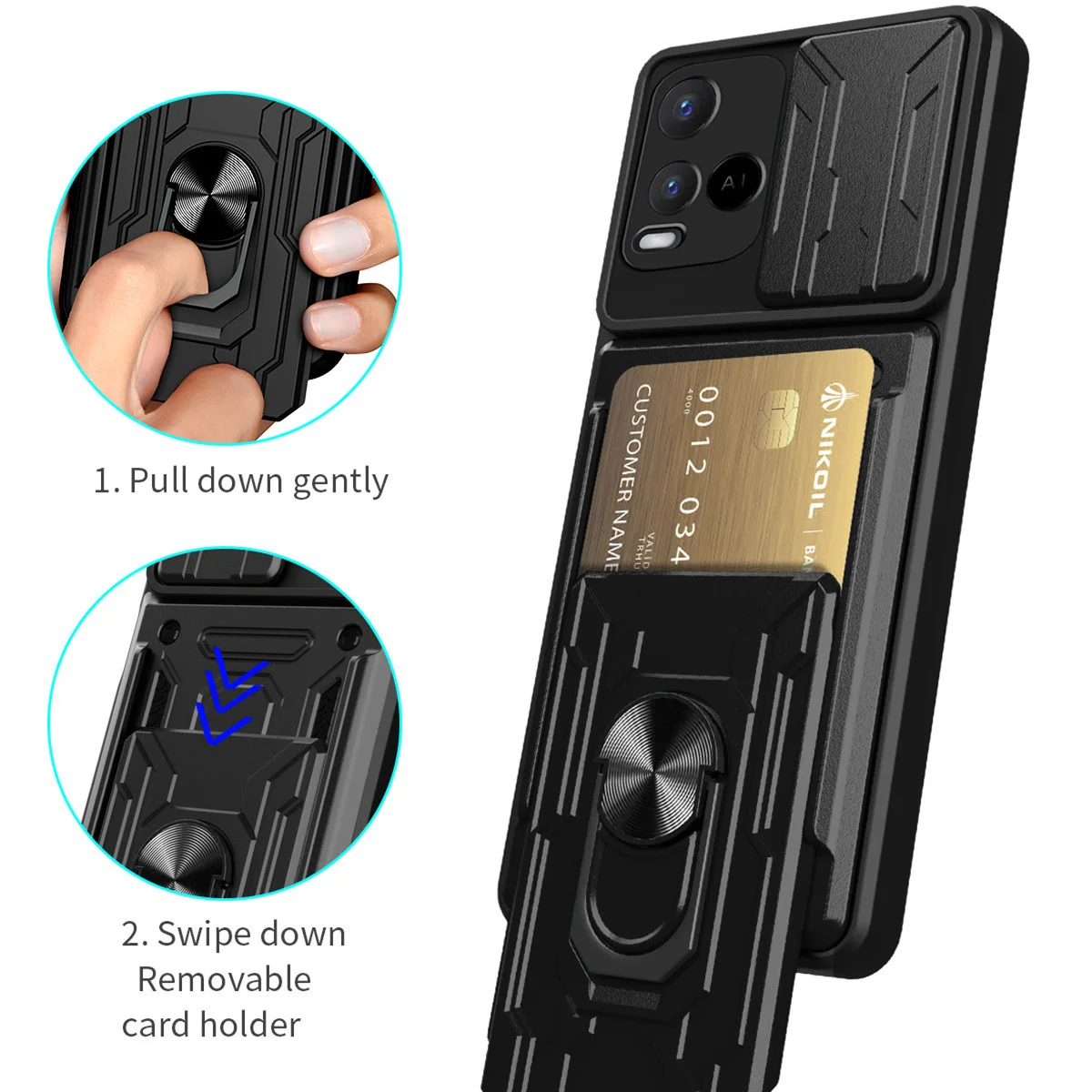 Shockproof Armor Case For VIVO Y35 Y33S Y20 Y17 Y16 Y15 Y02T Y01 Y02 Y15S 4G Lens Protector Multi Function Hard Armor Case Cover