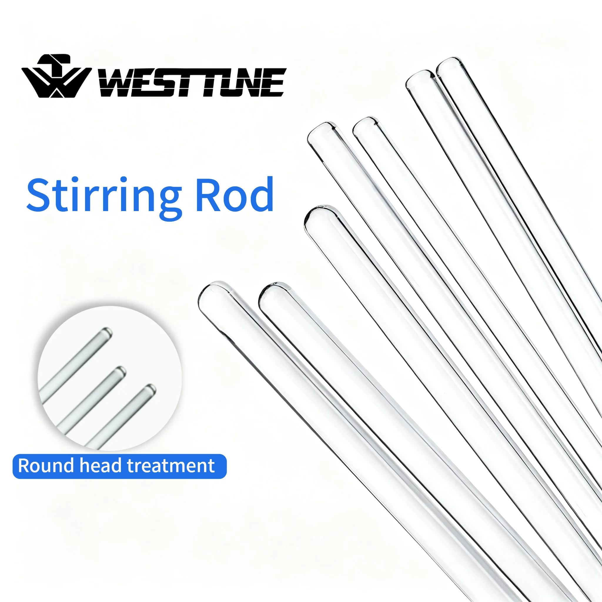WESTTUNE 10Pcs Lab Glass Stirring Rods 5-12mm Diameter 200/250/300mm Length Borosilicate High Resistant Stirrer for Chemistry