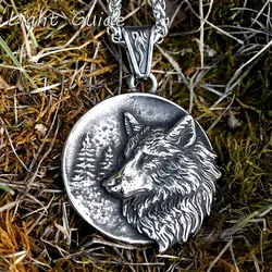 2022 Men's 316L stainless steel Vintage Round Viking Animal Wolf Pendant Chain Necklace for gift free shipping