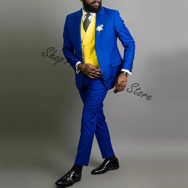 Royal Blue Slim Fit Men Blazer 3 Pieces Groom Wedding Suit Jacket Tailor-made Fashion Casual Groomsmen Blazer Trajes De Hombre