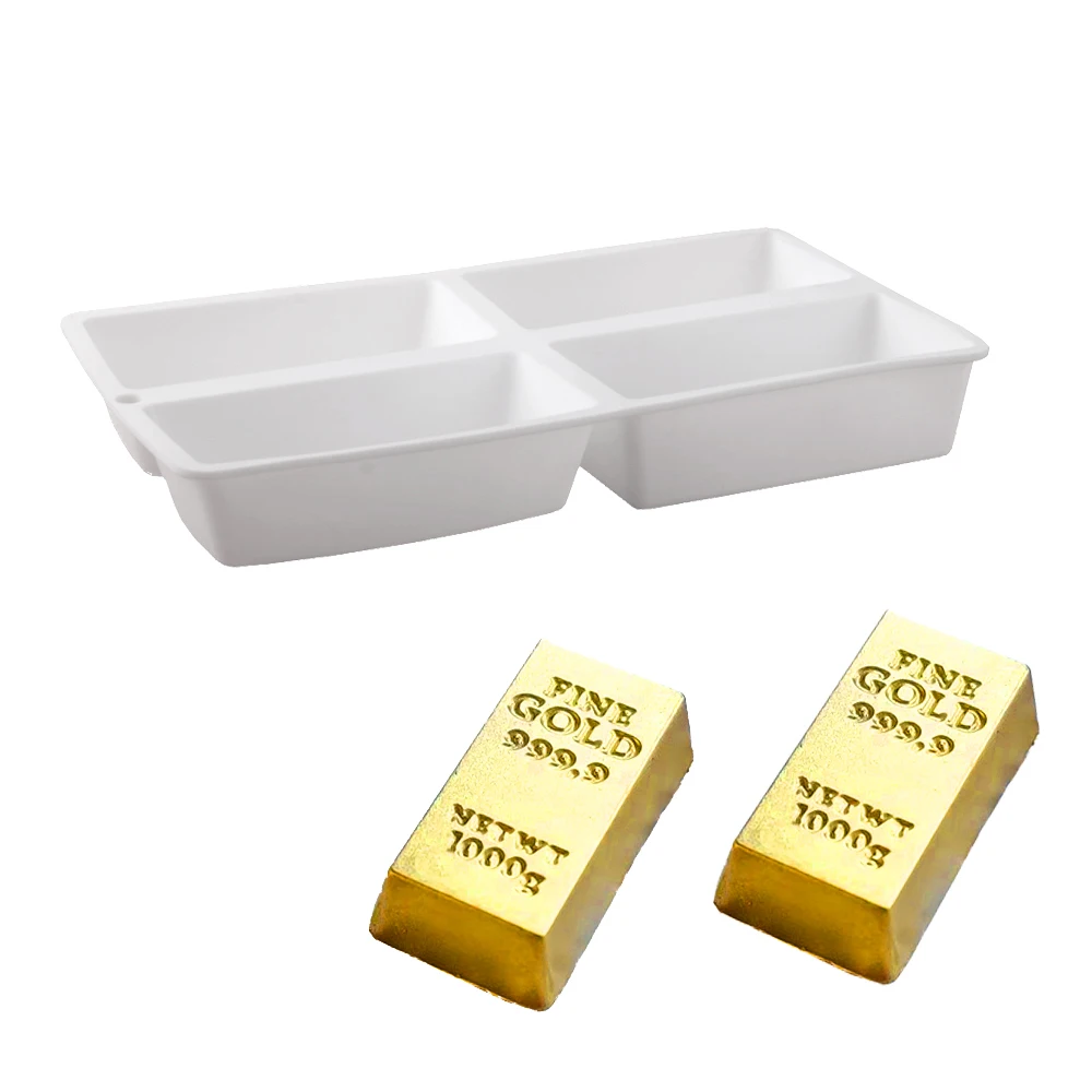 4-Cells Gold Bar Shaped Mousse Cake Baking Mold Silicone Cake Mould Long Strip Gold Brick Design Chocolate Mold Kitchen Bakeware - view 4