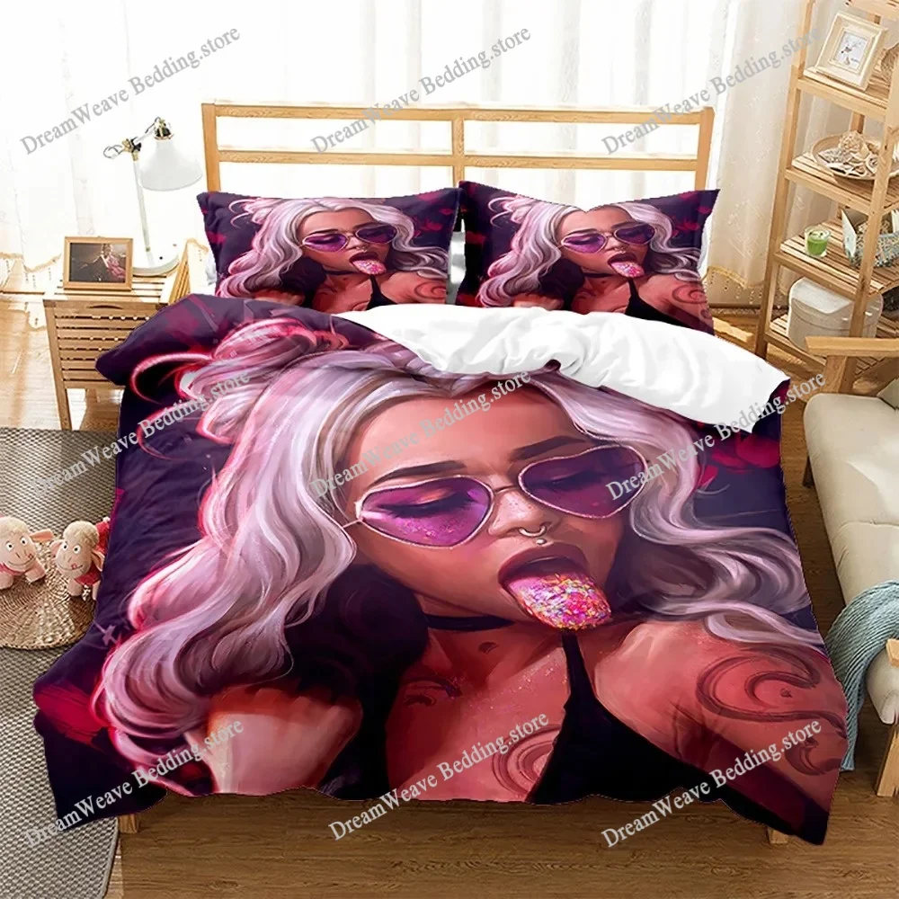 Glasses Girl Bedding Set - Futuristic Cyberpunk Art Duvet Cover Set for Teens Bedroom with 2 Pillowcases