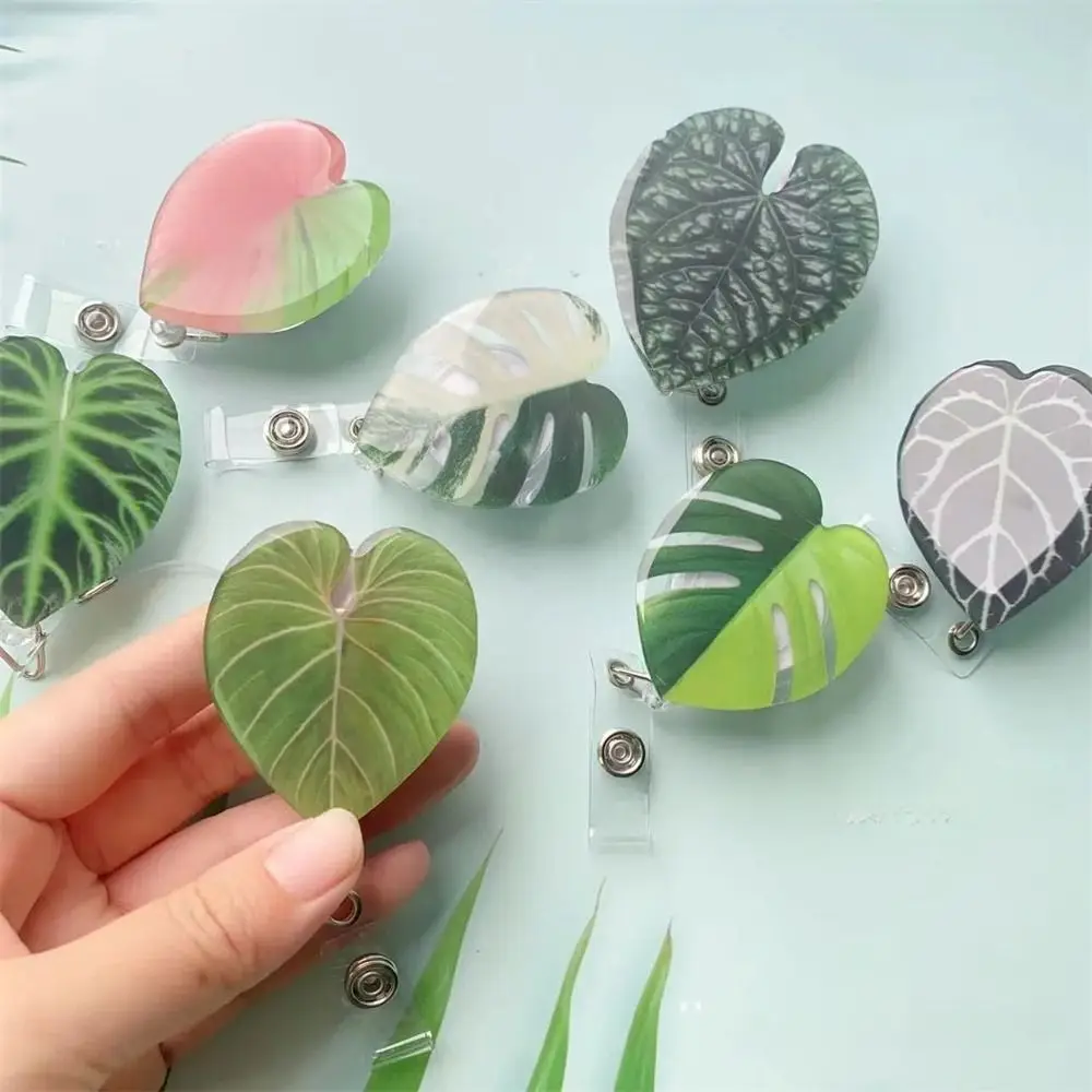 Inspirational Leaf ID Badge Reel ID Card Clip Chest Card Easy Pull Buckle Rare Plant Work Card Retractable Badge Holder