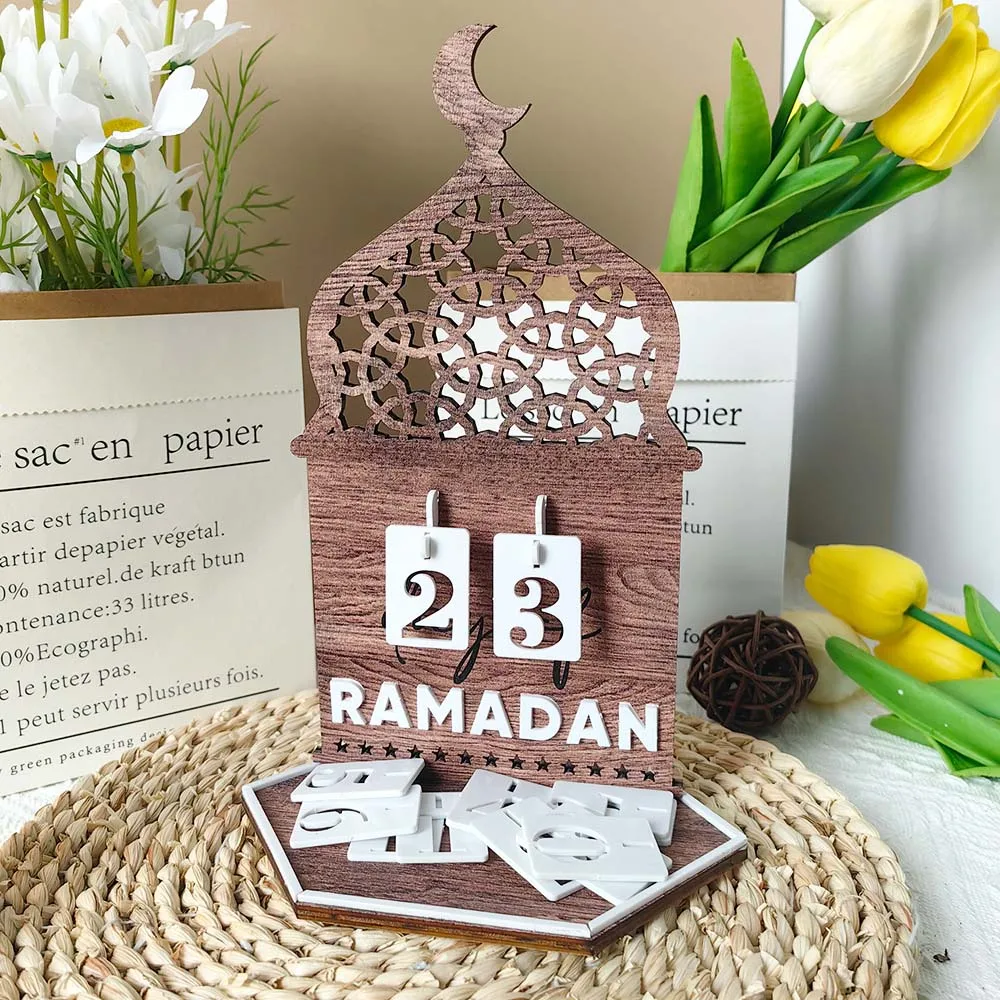 Ramadan Decoration 2025 Countdown Advent Calendar Wooden Eid Mubarak Moon Castle Ornament Ramadan Kareem Muslim Party Supplies