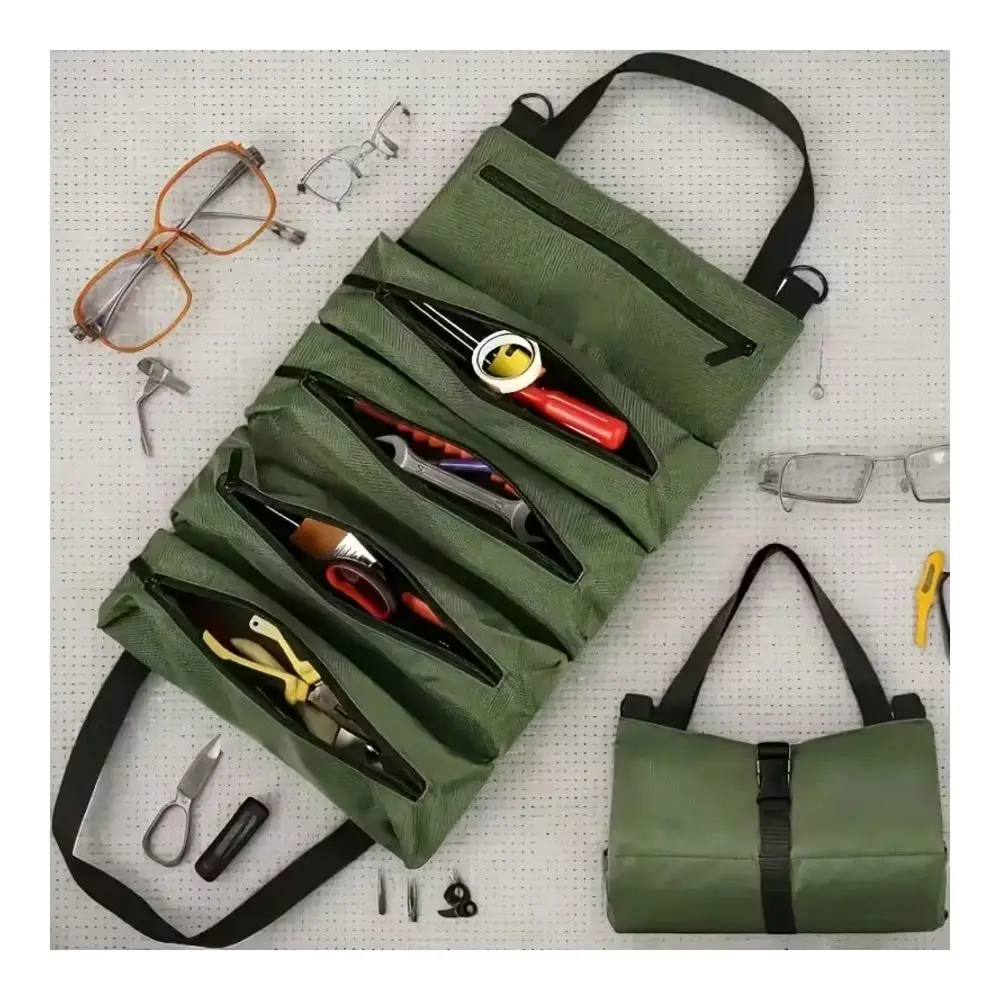 

Tool Bag RollUp Organizer With Large Capacity, Oxford Fabric Tool RollUp Case W Adjustable Strap, For Mechanic, Welding, Carpen