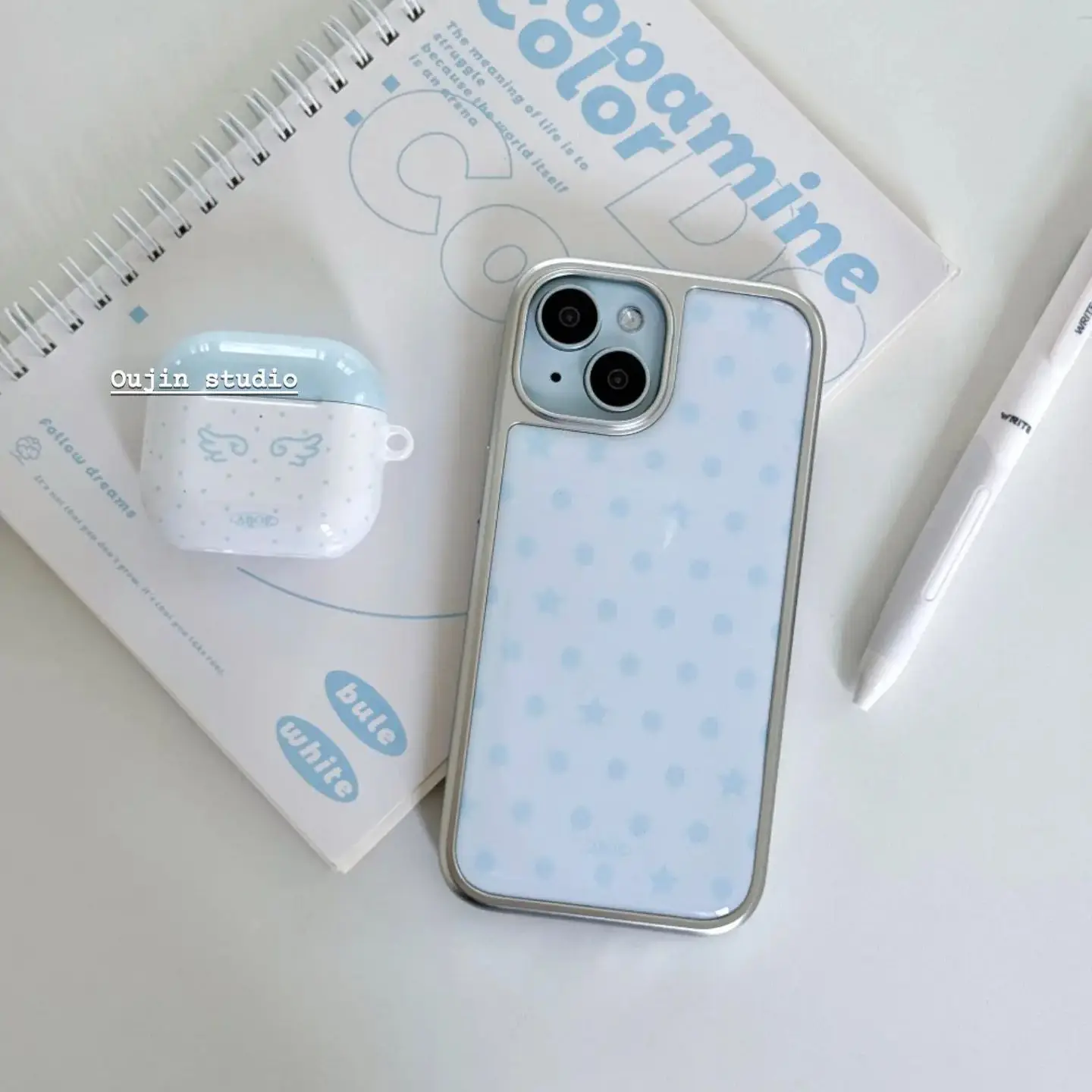 Funda de teléfono versátil coreana Ins Fresh Girl Heart Blue Wave Dot Star Girl para Samsung S 23 24 25 26 FE ULTRA EDGE PLUS Y2K