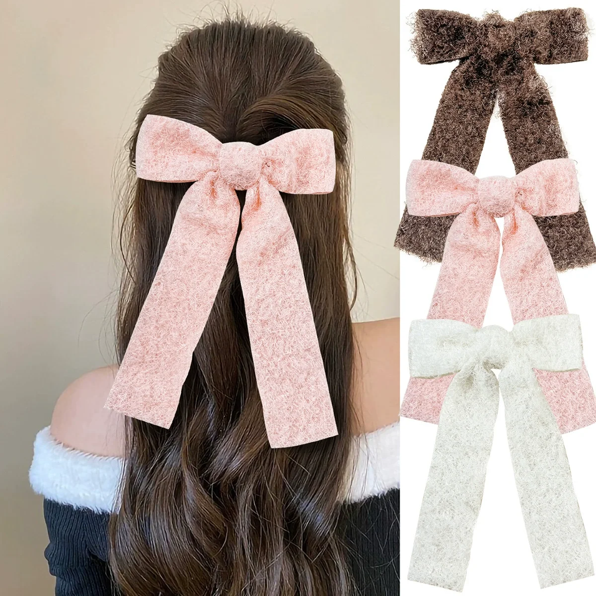 

24pc/lot 6.3" Teddy Fabric Bow Hair Clips Hairpins Women Girls Long Bow Hairgrips Long Tassel Bow Barrettes Kids Headwear Bulk