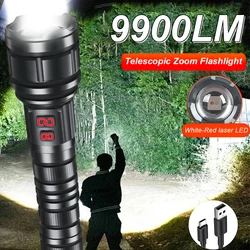 9900LM Powerul White Laser LED Flashlight 21700 Battery USB Charging Al Alloy Zoom Tactical Torch Outdoor Camping Hiking Lamp