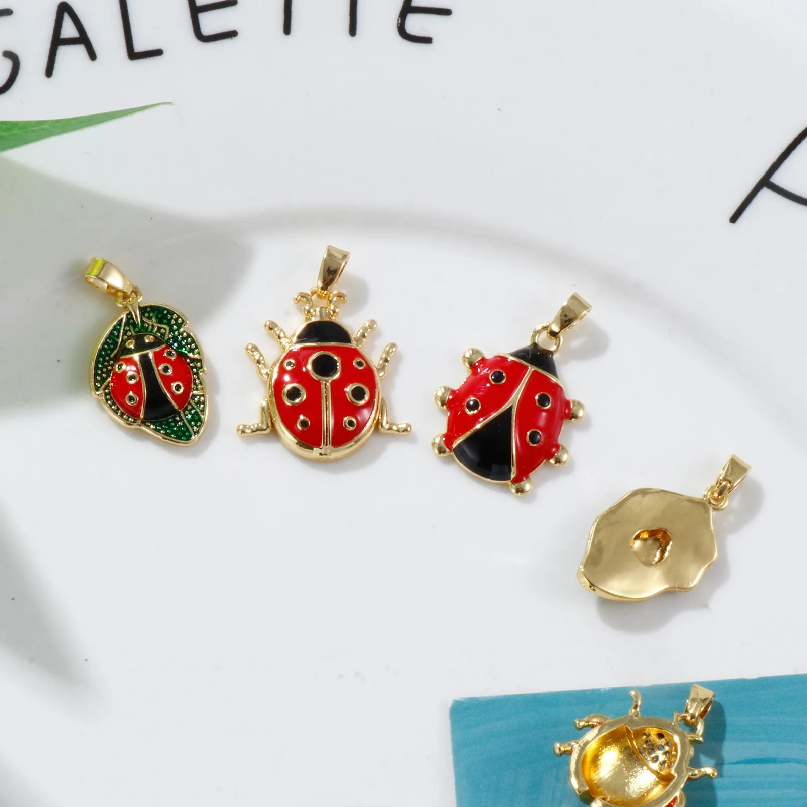 2 PCs Insect Brass Charm Pendant Gold Plated Red Ladybug Animal Enamel Pendants Earrings Necklace Findings for Women Gift