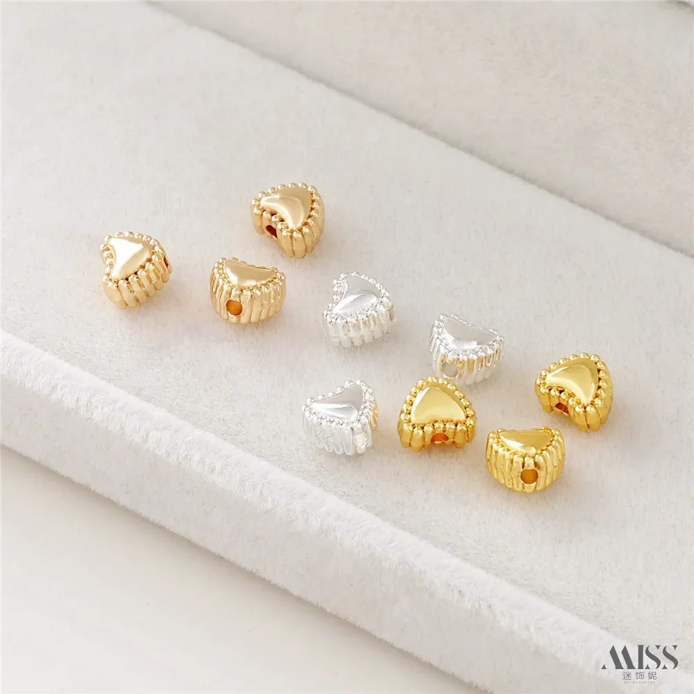 14K Gold-packed Silver Lace Love Peach Heart Bead Diy Handmade Bracelet Necklace Beaded String Jewelry Accessories