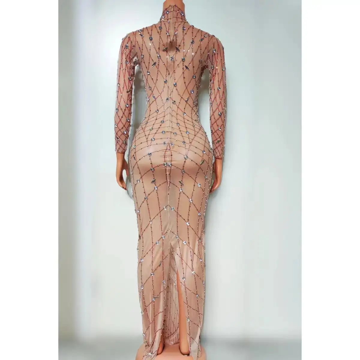 Club nocturno DJ Bar cantante femenina puesta en escena perspectiva Sexy malla diamante conjunto vestido largo equipo de baile fiesta tema espectáculo