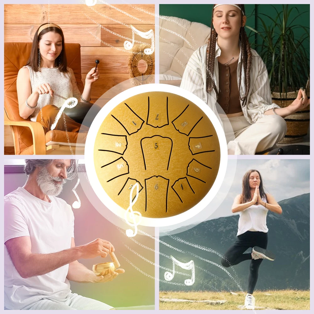 6 Inch 11 Notes Steel Tongue Drum with Drum Bag Music Book Drum Mallets Handpan Drum for Entertainment Meditation Yoga Zen Gifts