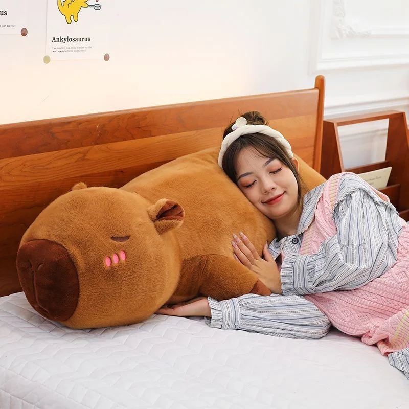 40CM-60CM Kawaii Cartoon Giant Strip Capybara Plush Doll Pillow Lying Brown Creative Capybara Plush Toy Home Decor Sleeping Toy