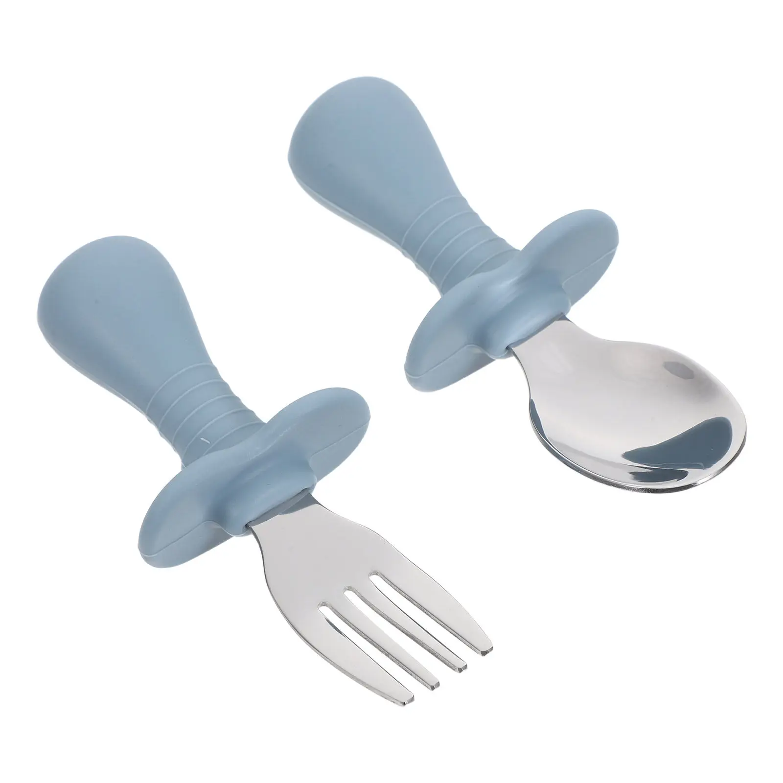 

1Set Baby Silicone Fork Spoon Set Soft Ergonomic Handles Stainless Toddler Training Utensils for Feeding Learning