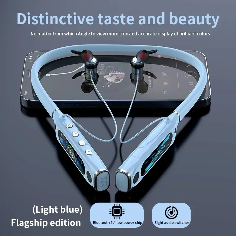 Auriculares ENC deportivos de reproducción Extra larga con micrófono, auriculares deportivos para colgar en el cuello, auriculares estéreo para correr con pantalla Lcd