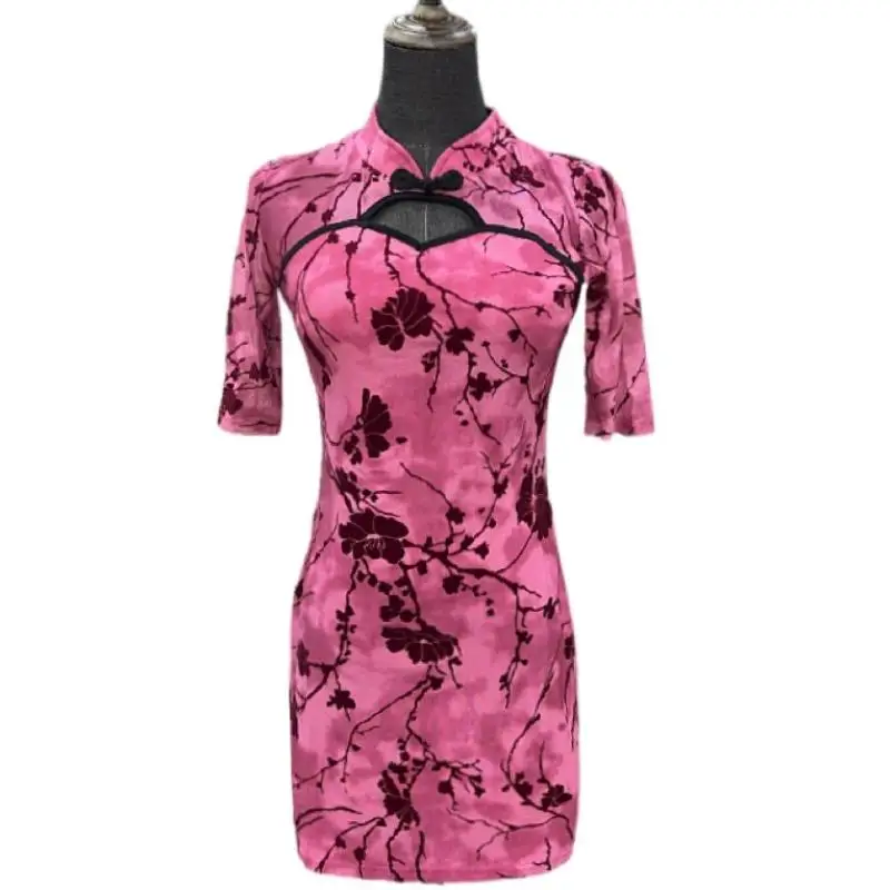 Chinese Style Cheongsam Foot Bath Massage Technician Slimming Printed Dress Health Clinic Ear Picking Short Skirt Work Clothes