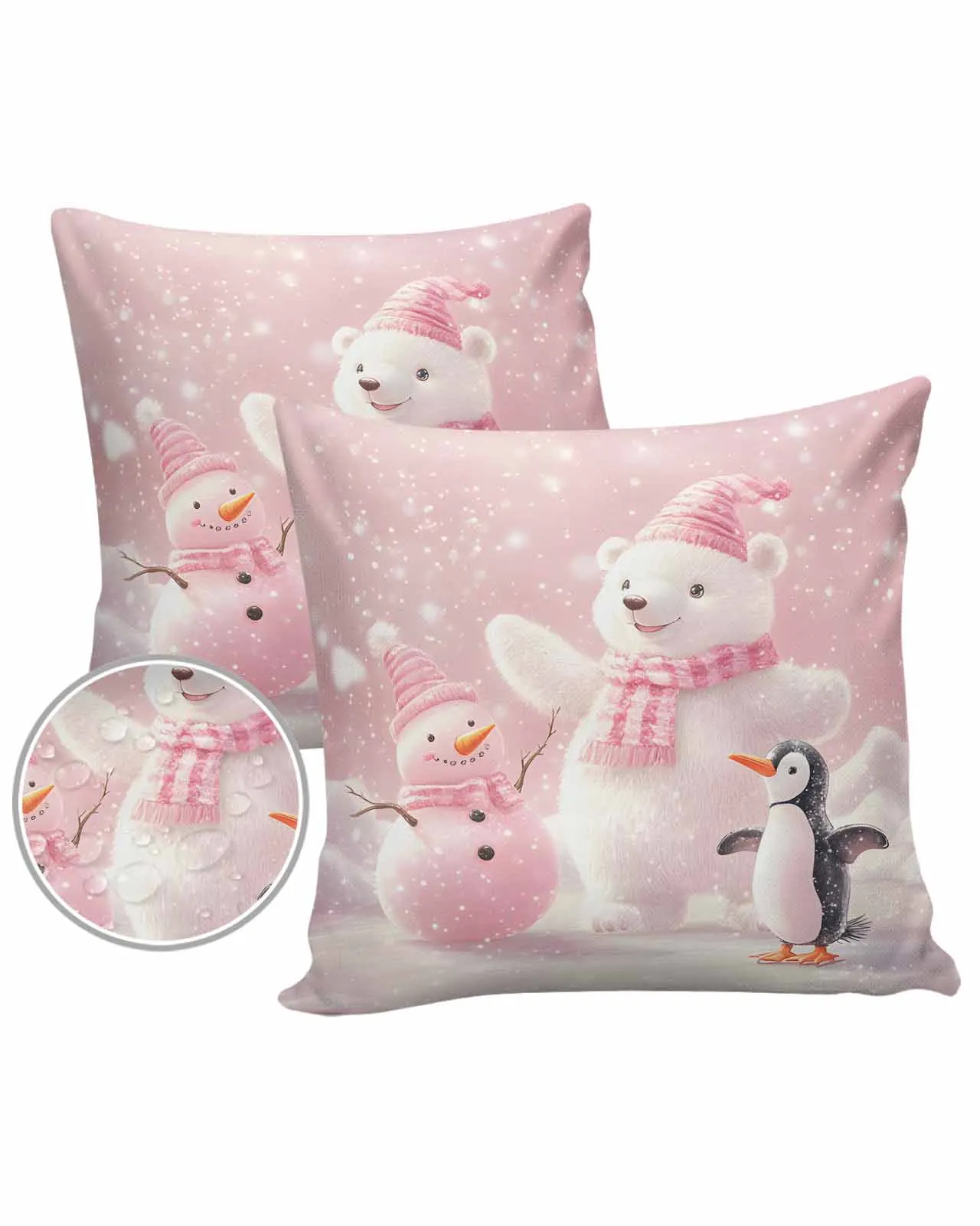 2/4PCS Christmas Pink White Bear Penguin Throw Pillow Cover Case For Sofa Car Home Decoration Pillowcase