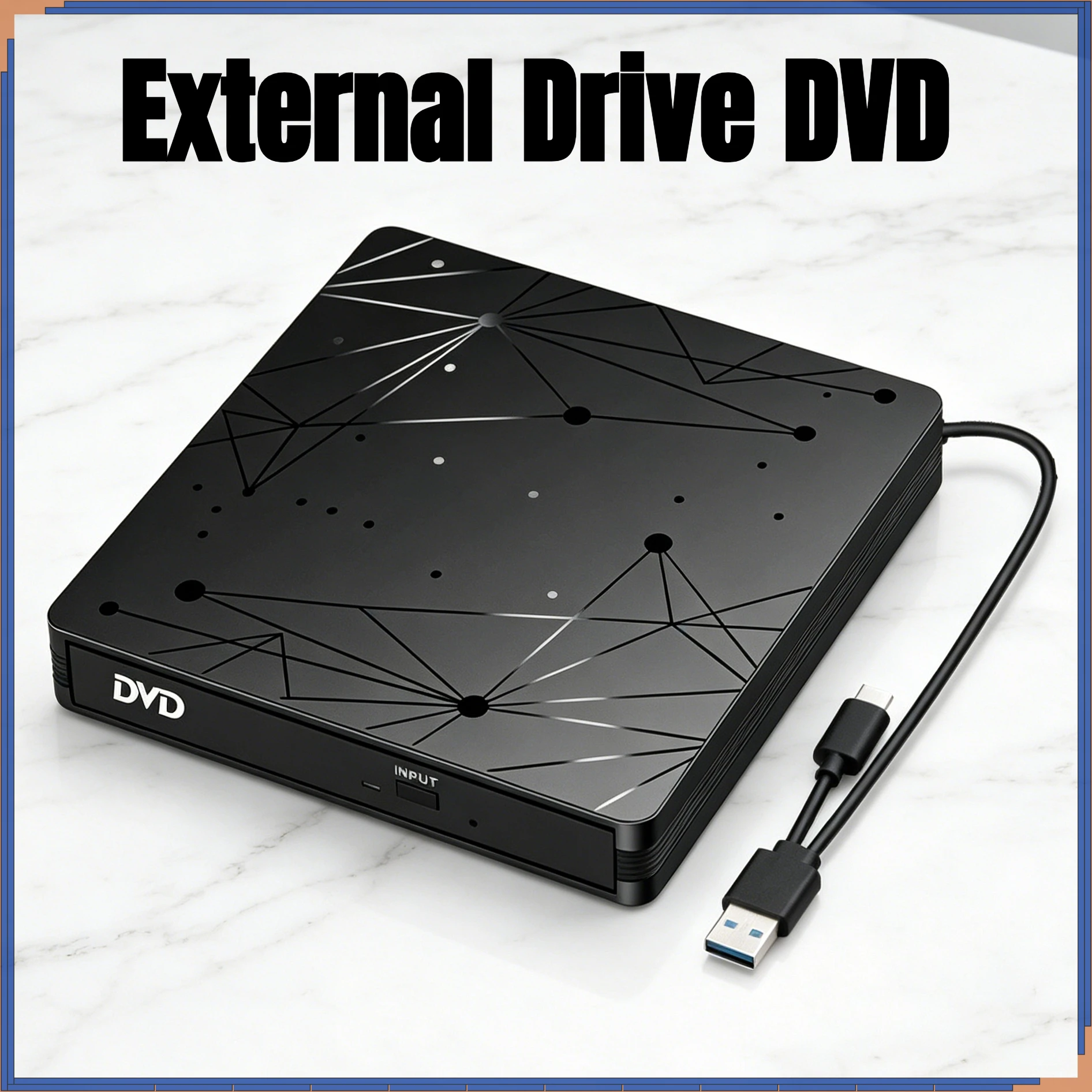 

USB3.0 Type-C External 2-In-1 DVD Burner RW CD Slim Optical Drives Reader Player Writer Portable CD-ROM DVD-RW for Laptop PC
