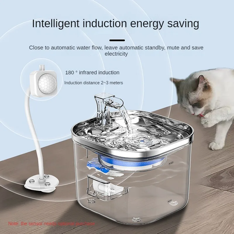 Stainless Steel Cat Water Dispenser, Automatic Fountain, Constant Temperature, Intelligent Sensor