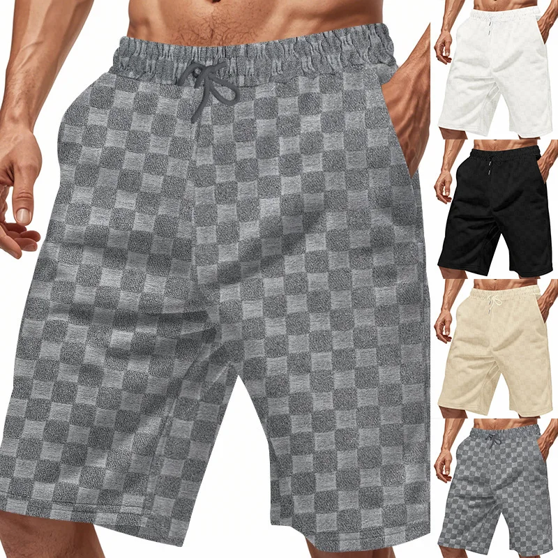 

Summer men's shorts loose casual heavy jacquard checkerboard shorts men's shorts