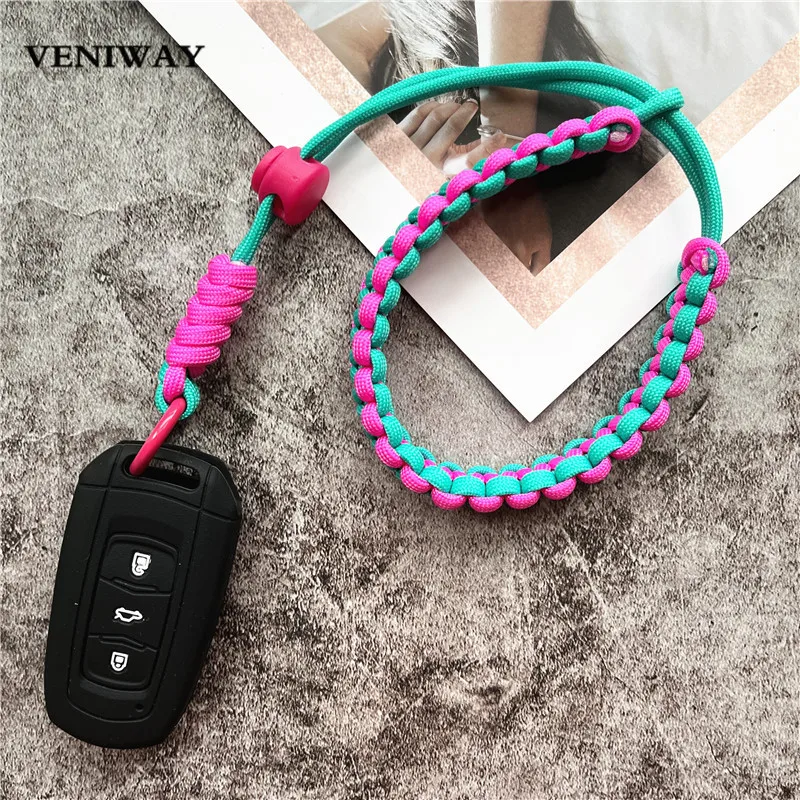 Wrist Strap Handmade Lanyard Weave Car Keys Keychain Premium Keychain for Bags Color Metal Keyring Landyard Custom Keychains