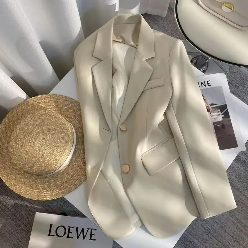 

Новинка 2023 года, женский костюм, пальто, элегантный повседневный корейский модный однотонный офисный пиджак с длинным рукавом, весна-осень, женская куртка