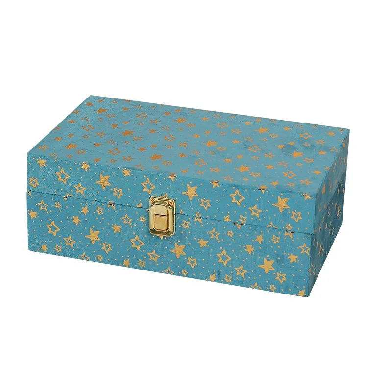 Boîte de rangement en bois en velours étoilé de luxe léger, organisateur de bureau pour bijoux, cosmétiques, documents, petits effets personnels, décoration intérieure