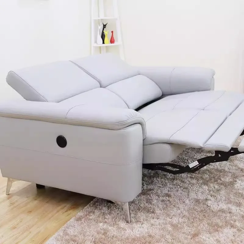 Modern Power Reclining Genuine Leather Sofa – Recliner Couch with Adjustable Headrests, Bluetooth Speakers, USB, Cup Holders