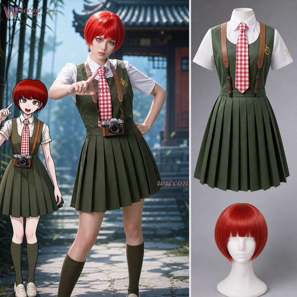 Dangann Anime Game Ronppaa 2: Green Koizumi Mahiru JK Costume Wig Goodbye Despair School Uniform Cosplay Halloween Anime Costume