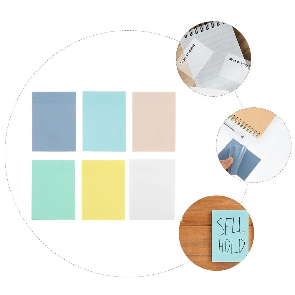 

6pcs Portable Stickers Multi-Function Plastic Note Stickers Transparent Memo Pads Adhesive Memo Notes Student Supply Visible