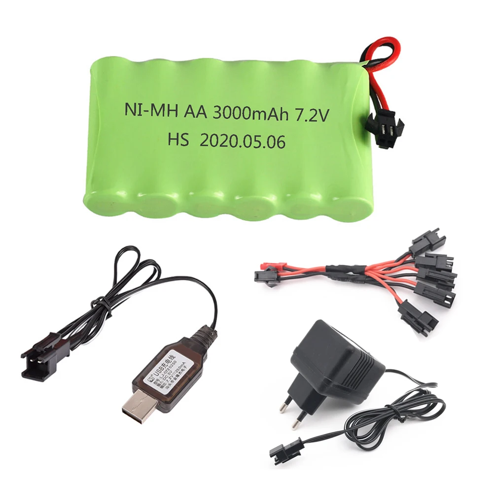 M model NIMH Battery 7.2V 3000mah Battery with Charger set For Rc Toy Cars Boats Guns Ni-MH AA 2800mah 7.2v Rechargeable Battery