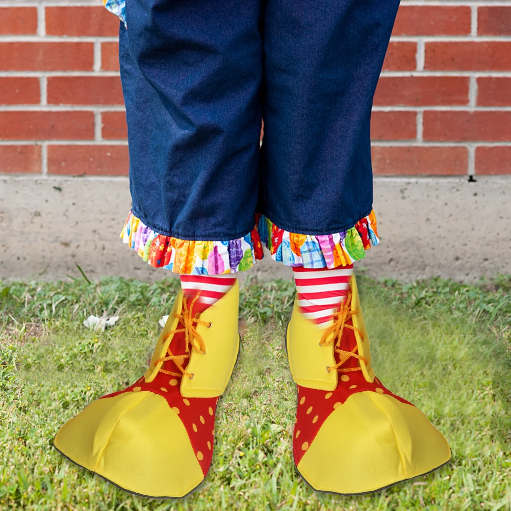 

1 Pair Large Dot Design Clown Shoes For Women Men Adjustable String Tie Durable Reusable Bright Carnival Party Halloween Costume