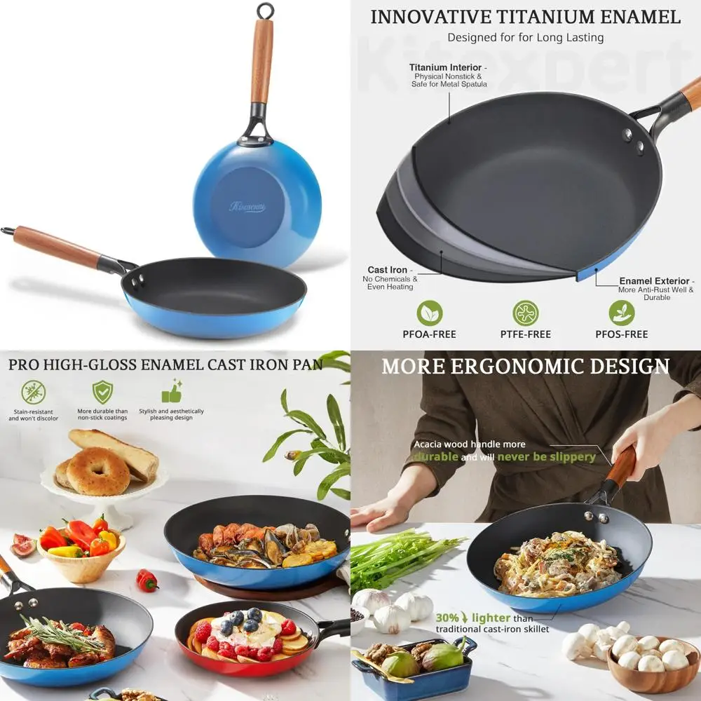 

Набор эмалированных чугунных сковородок с антипригарным покрытием и деревянными ручками — прочные сковороды 10 и 12 дюймов для приготовления пищи