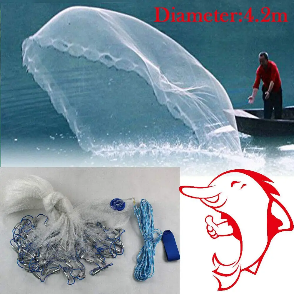 10ft/ 14ft/ 18ft/ 22ft Handmade Saltwater Fishing Cast Net with Sinker, Cast Fishing Net Spin Network Bait Fish Net Old Salt Pre