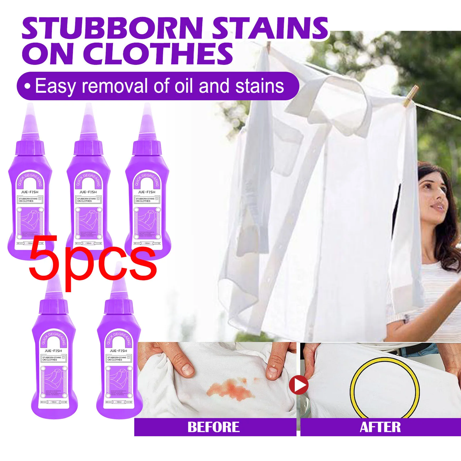 

5pcs High Efficiency Active Enzyme Laundry Detergent White Shirt Guardian Works on Most Coffee Mud Grease Oil Stain Remove