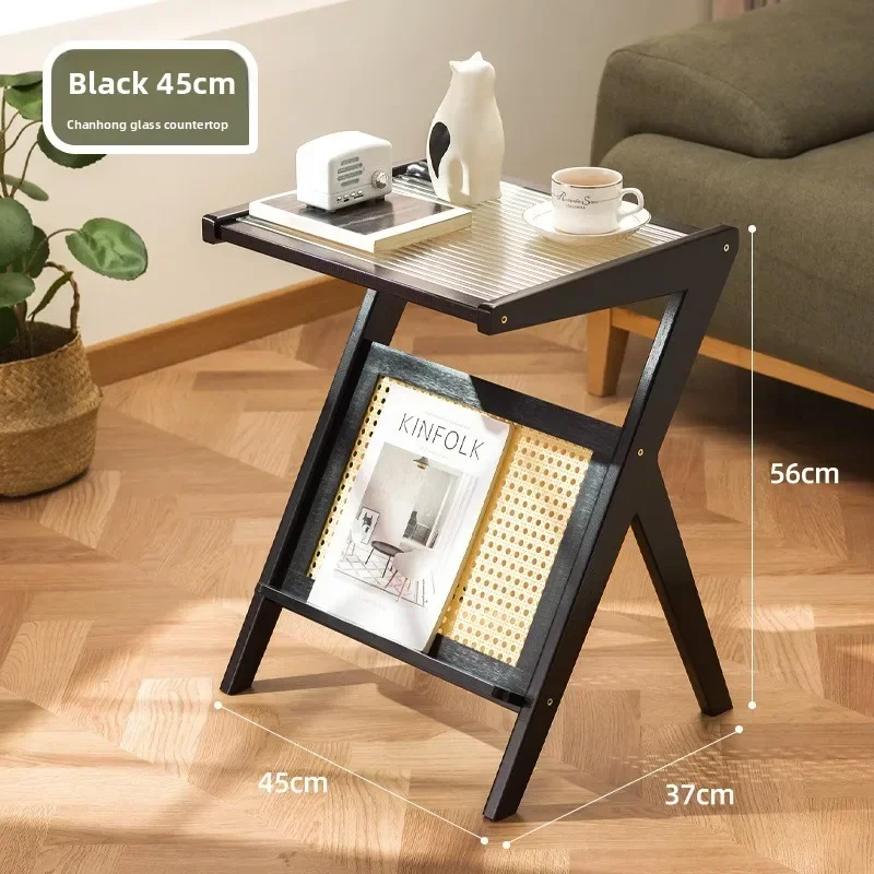 Side table small coffee table bedside table sofa side cabinet Changhong glass small apartment round tea table corner table