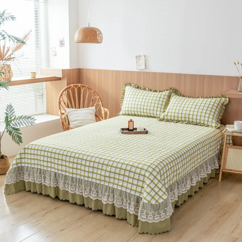 Plaid Style Bedspread Lace Bed Cover 250x250cm Bed Linen Thicken Bedsheet Mattress Protector cubrecama (Pillowcase Need Order)