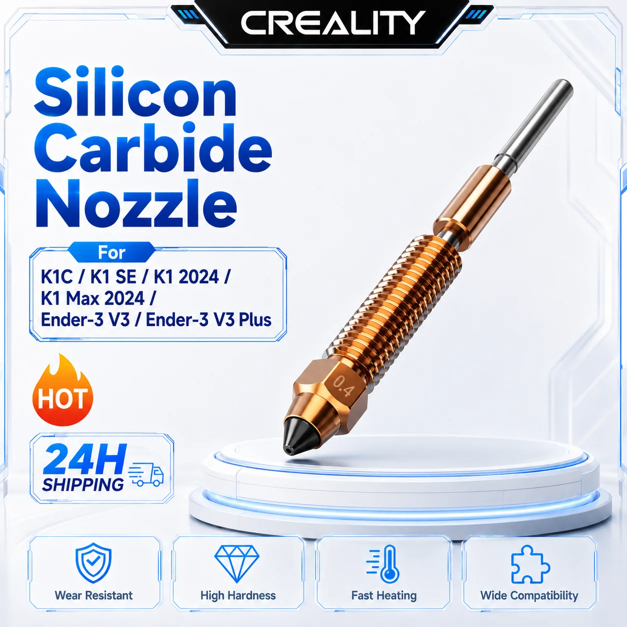 Creality X Phaetus Silicon Carbide Nozzle All-metal Integrated For K1(2024)/k1 Max(2024)/k1c/k1 Se/ender-3 V3/ender-3 V3 Plus