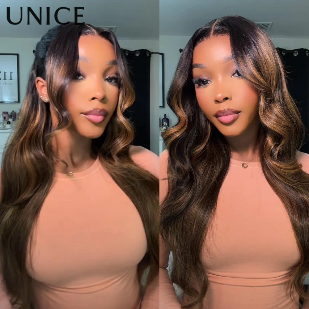 

UNice 7x5 Bye Bye Slip™ Balayage Highlight Body Wave & Curtain Bangs Wig – Glueless Wigs Pull & Go With Invisi Drawstring