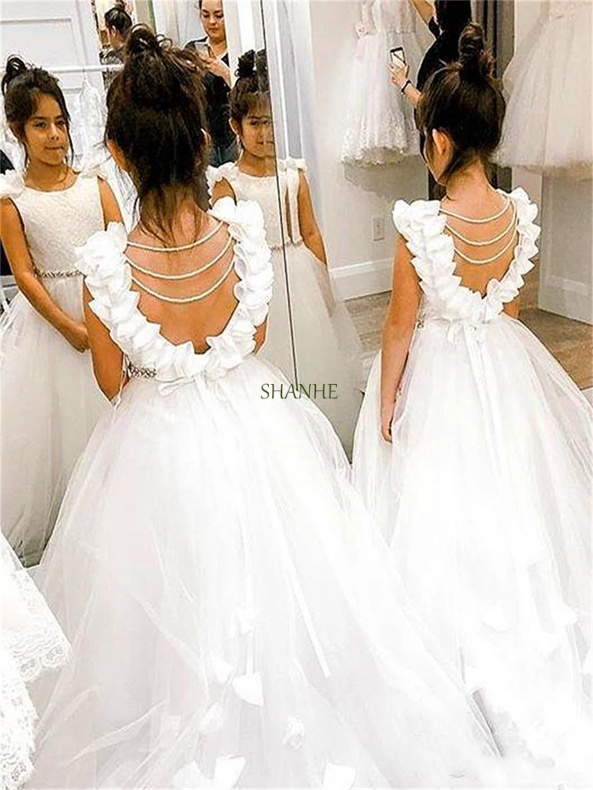 Elegant Pageant Gowns Flower Girl Dresses Champagne Sashes Lace Kids Pageant Gowns For Weddings First Communion Dresses