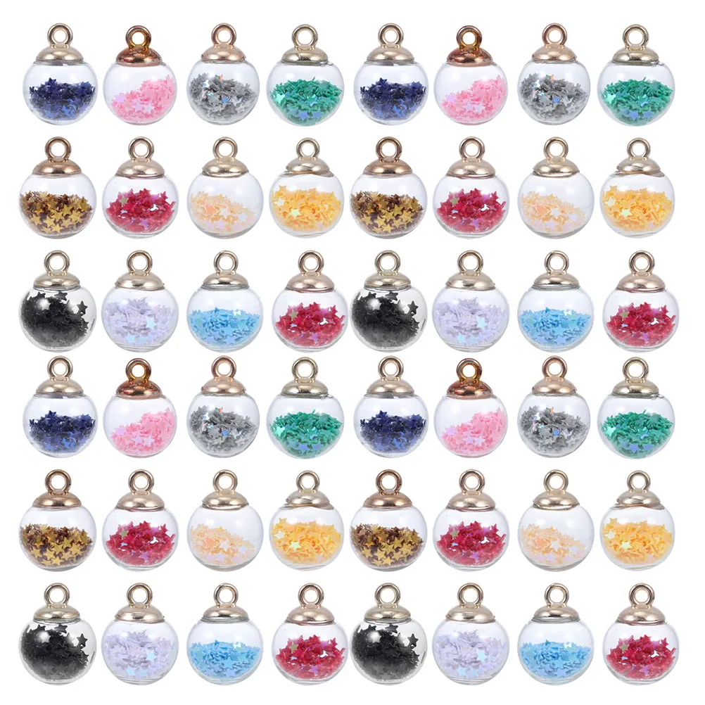 

60 Pcs Star Glass Ball Pendant Bracelet Charms for Making Scattered Beads Earrings Dangle