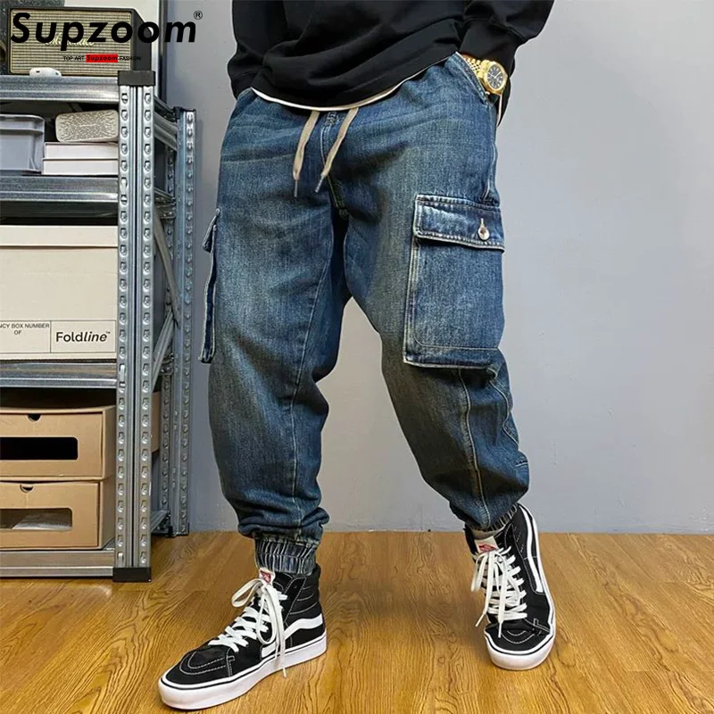 

Supzoom New Arrival Hot Sale Top Fashion Autumn Zipper Fly Stonewashed Casual Cargo Denim Pockets Cotton Jeans Men