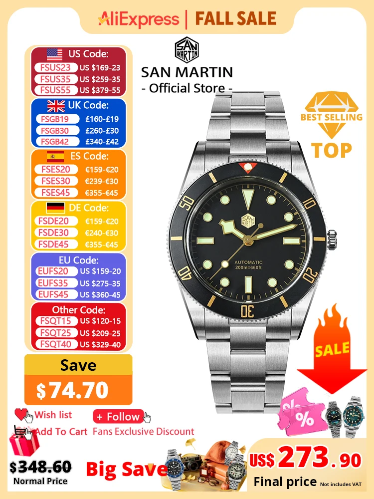 San Martin New 37mm BB54 Vintage Diver Watch ST2130 Automatic Mechanical Men Wristwatch Sapphire Luminous Waterproof 200m SN0138