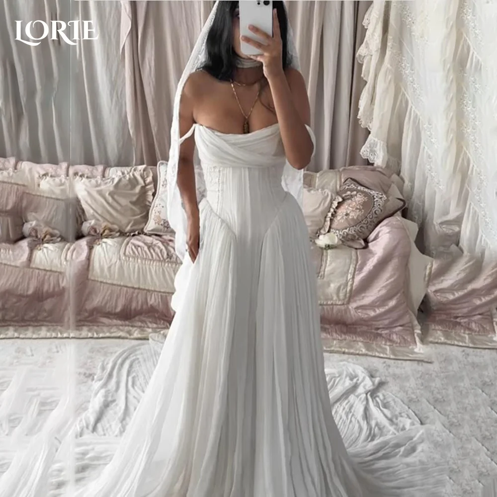 LORIE Vintage Crepe Wedding Dresses Off Shoulder A-line Bridal Gown Elegant Ball Satin Pleats Princess Bride Dress Customized